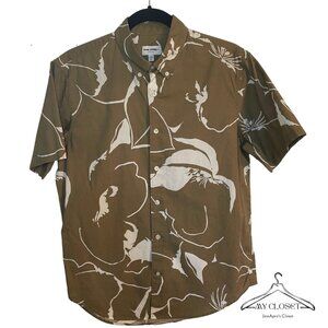 Club Monaco Men's Short Sleeve Floral Wave Button Down Shirt, 100% Cotton